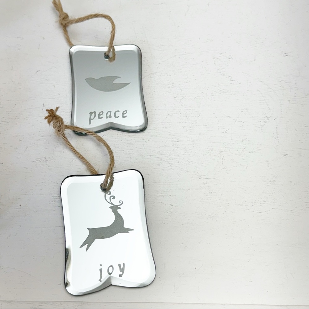 Set of Two Vintage Glass Deer Joy & Dove Peace Ornaments - Picture 7 of 11